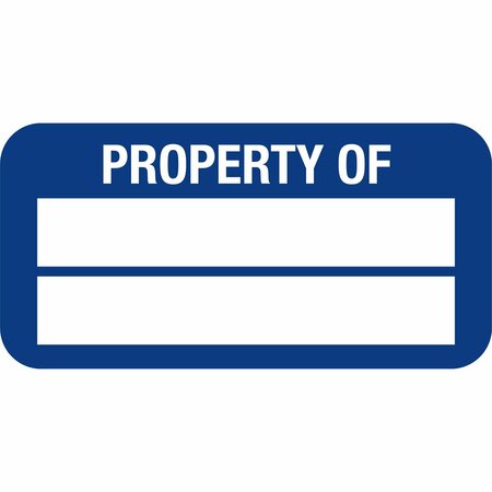 LUSTRE-CAL Property ID Label PROPERTY OF Polyester Dark Blue 1.50in x 0.75in  2 Blank # Pads, 100PK 253772Pe2Bd0000